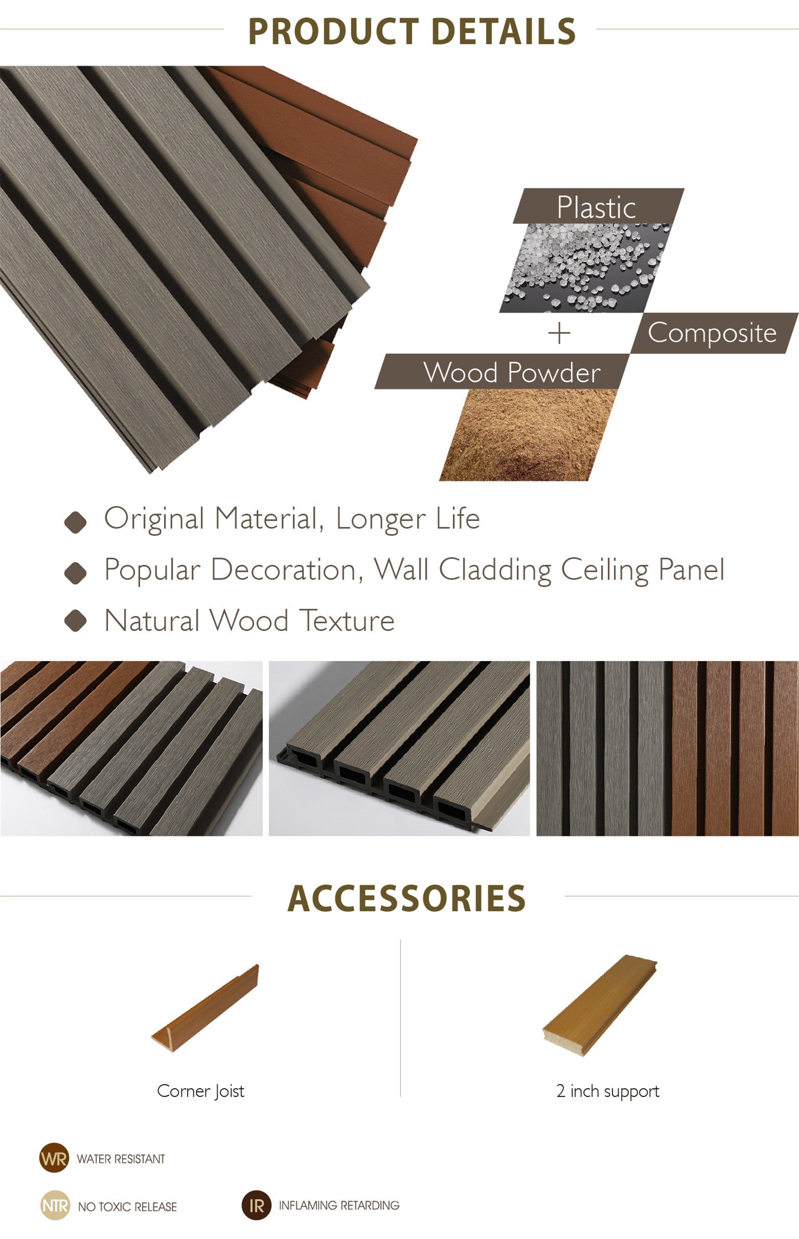 Waterproof Exterior WPC Wall Panel WPC Exterior Wall Panel Wall Cladding-219x26mm