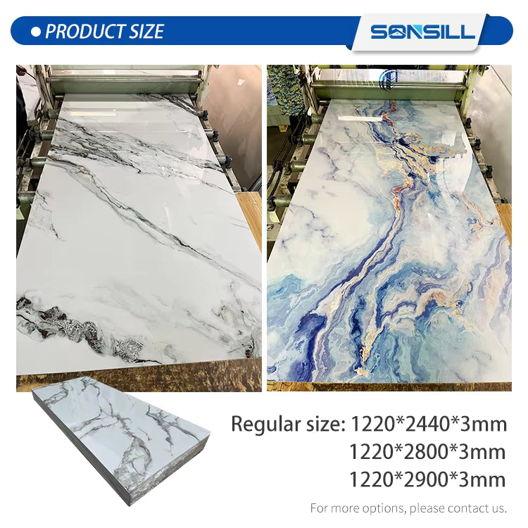 3D Printed High Gloss UV Marble Sheet for Interior Decoration-PVC Resin+Calcium Carbonate, 2–3mm
