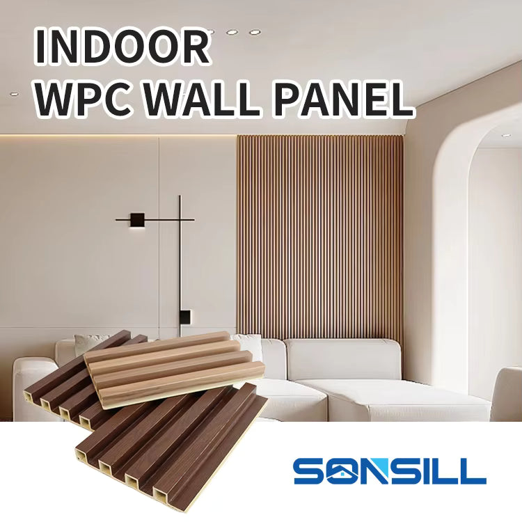 Panel de Pared de Lamas de PVC WPC Impermeable e Ignífugo para Decoración de Paredes Interiores/Exteriores - Compuesto de Madera y Plástico+9mm/25mm