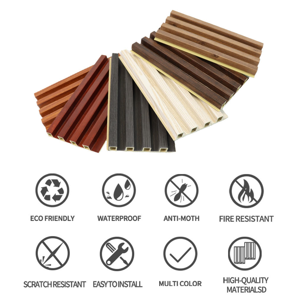 Panel de Pared de Lamas de PVC WPC Impermeable e Ignífugo para Decoración de Paredes Interiores/Exteriores - Compuesto de Madera y Plástico+9mm/25mm