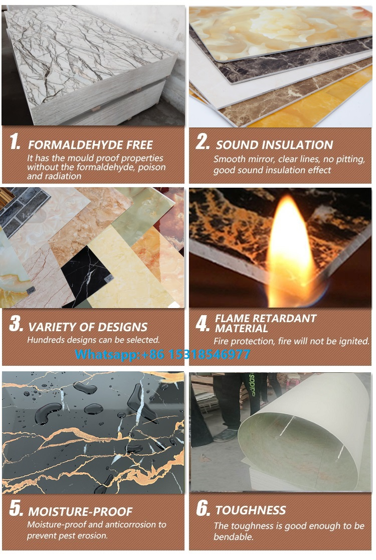 Lámina de mármol decorativa de PVC para interiores 1220x2800 mm, 2-5 mm de espesor (múltiples opciones de espesor)