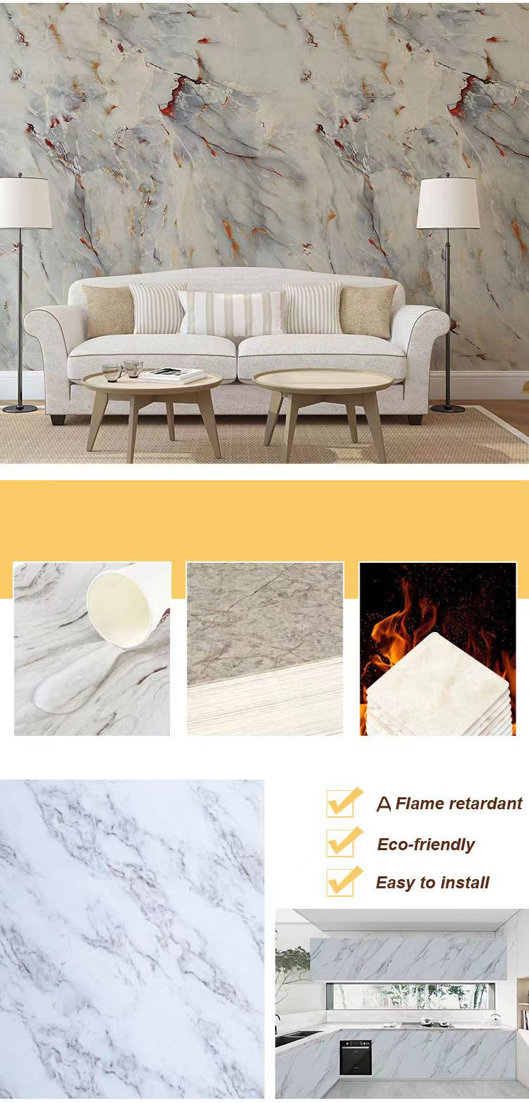 Lámina de mármol decorativa de PVC para interiores 1220x2800 mm, 2-5 mm de espesor (múltiples opciones de espesor)