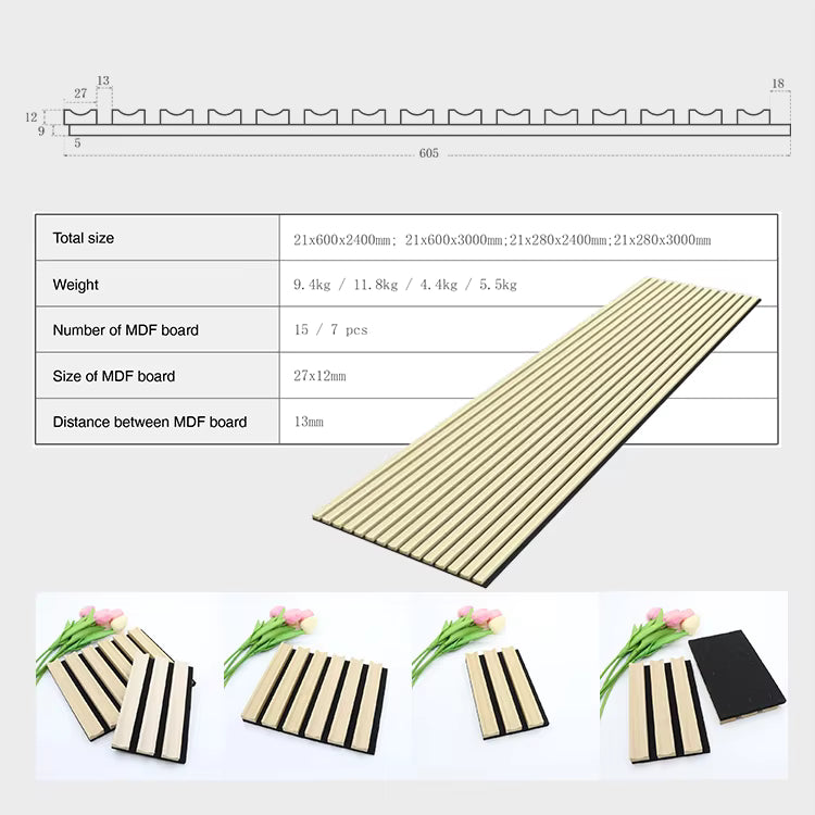 Panel Acústico de Madera de Alta Calidad de 4×8 pies, Tablero Absorbente de Sonido - 21 mm