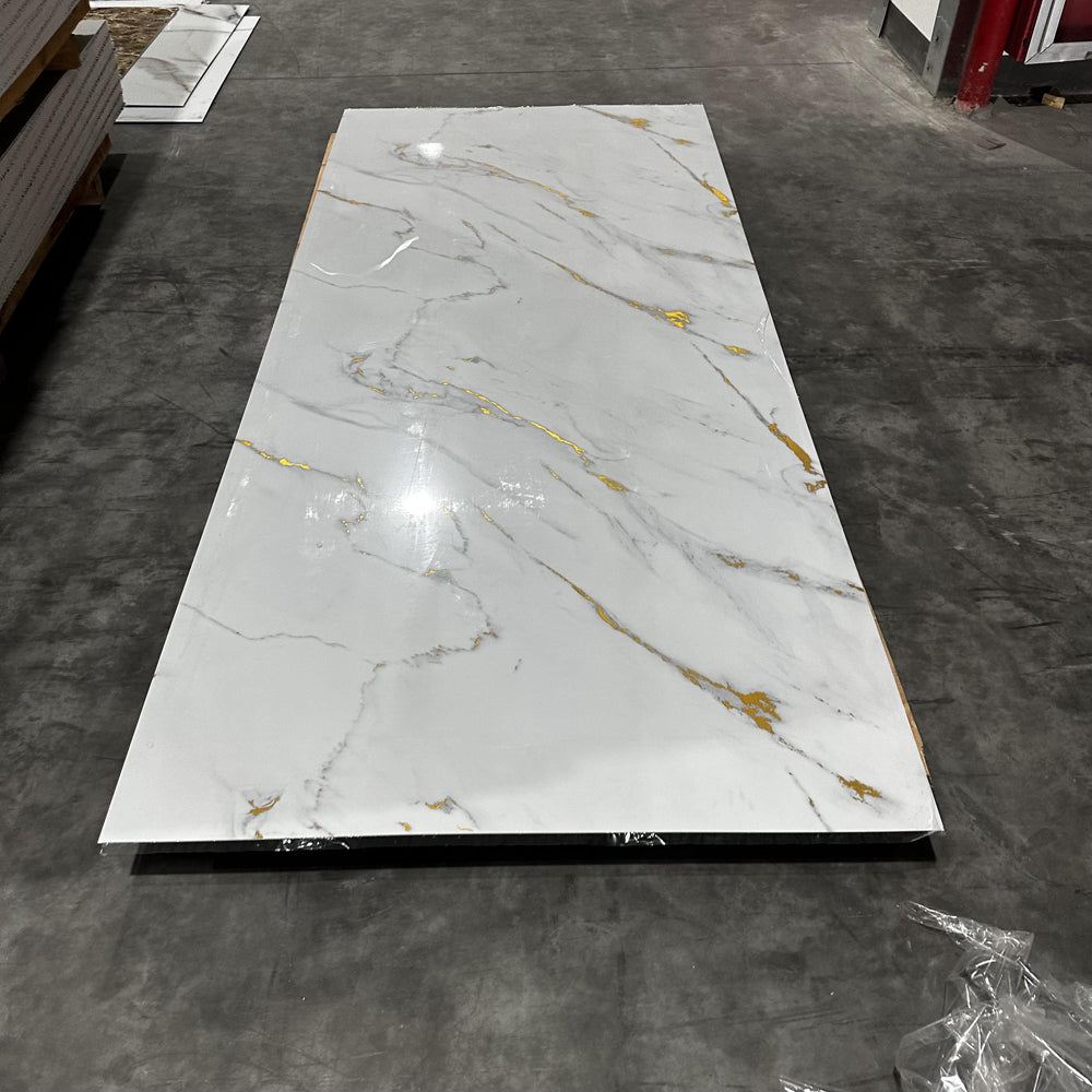 Lámina de PVC UV Efecto Mármol Blanco Estatuario - Baño de Hotel para Zonas Húmedas