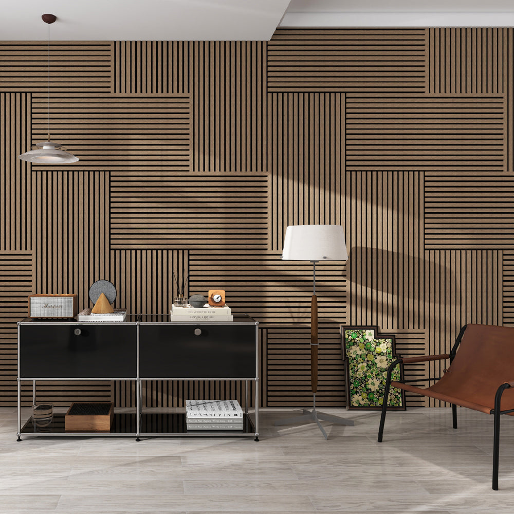 Panneau acoustique à tasseaux avec canal pour bande LED – Home cinéma intelligent
