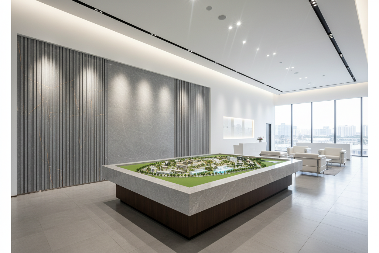 SONSILL WPC竖槽板 售楼处沙盘场景